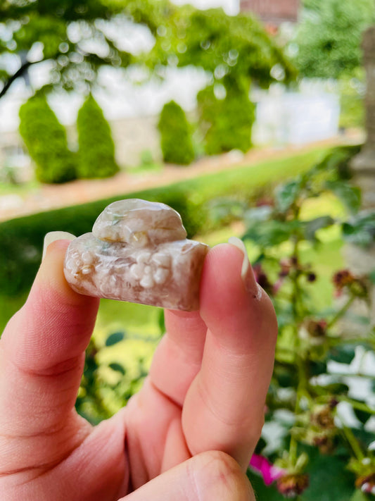 Flower Agate Bunny on Log