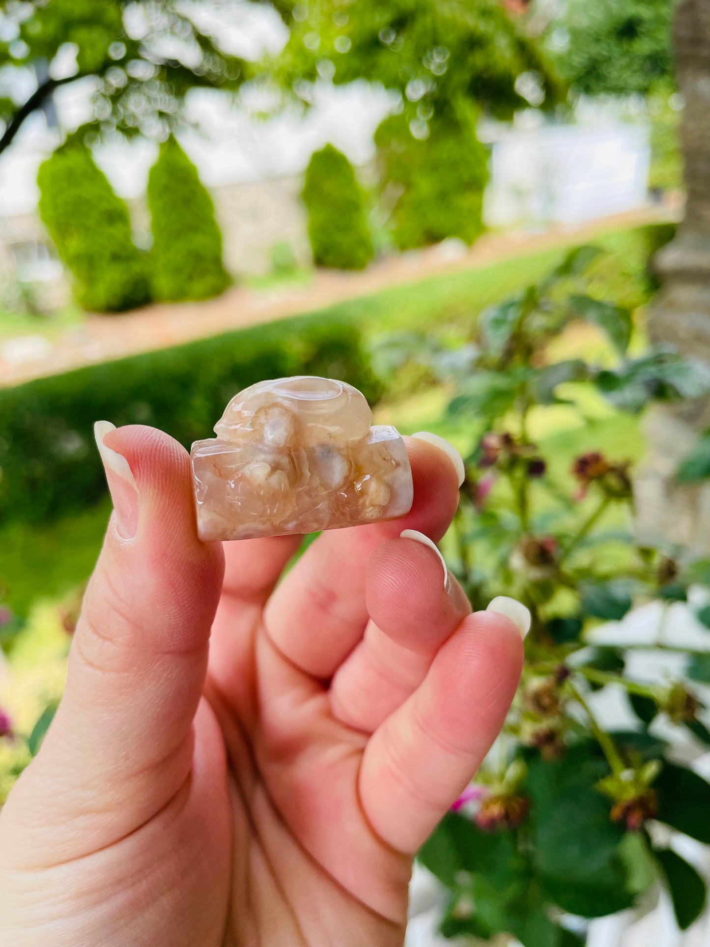 Flower Agate Bunny on Log