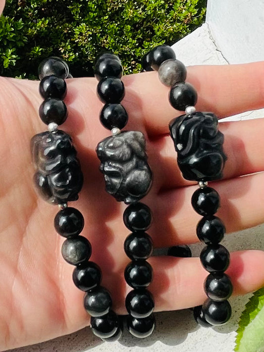 Silver Sheen Obsidian Rabbit Bracelet