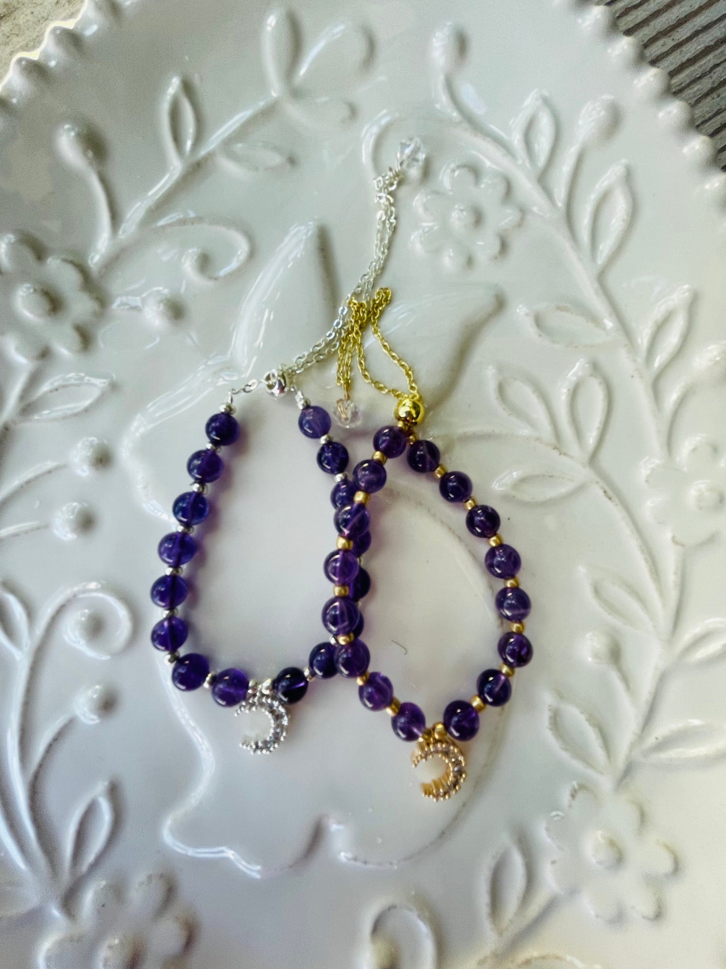 Amethyst Moon Charm Bracelet