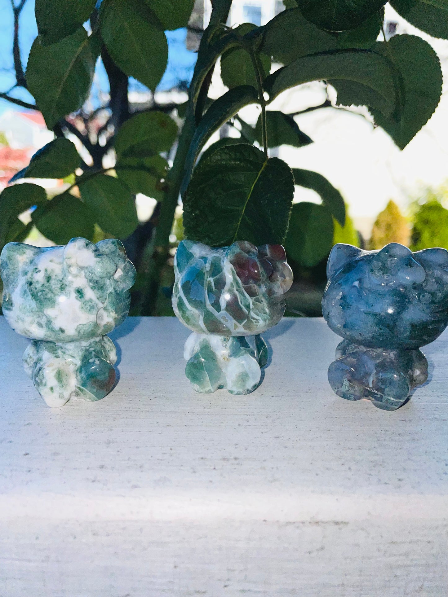 Moss Agate Hello Kitty