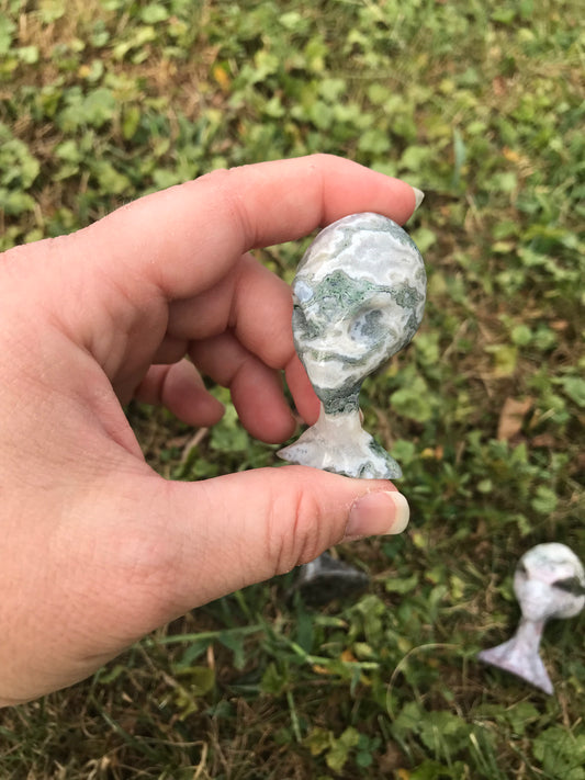 Moss Agate Alien Bust