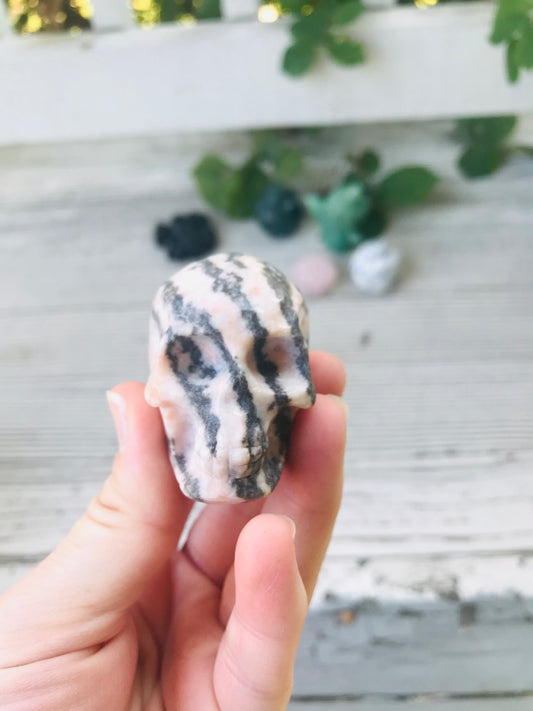 Pink Zebra Jasper Skull