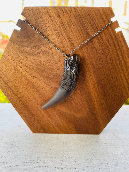 UNISEX: Carved Wolf Smoky Quartz Tooth Necklace